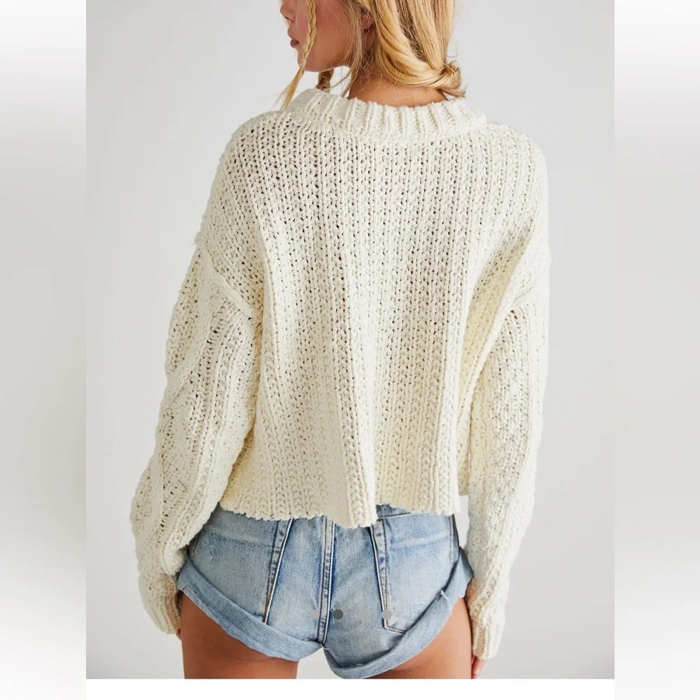Free People Cutting Edge Cable Pullover in Ivory Size Small - Picture 2 of 16